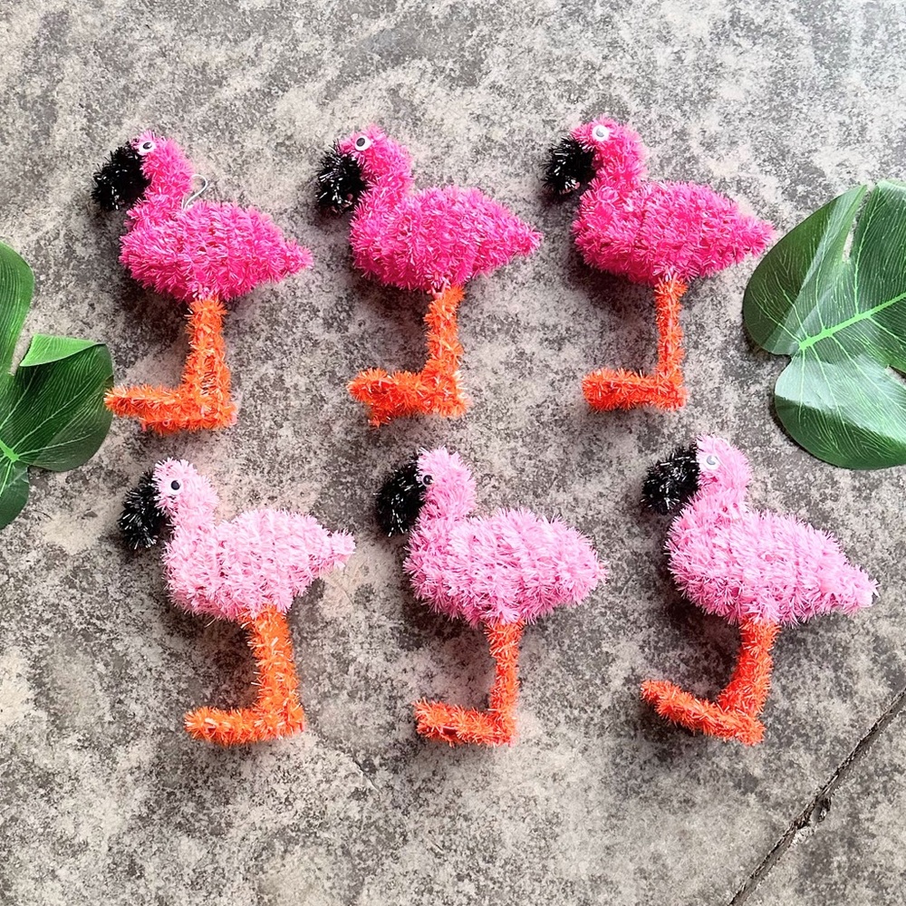 Set of 6 Hot Pink and Light Pink Flamingo table/hanging Decorations